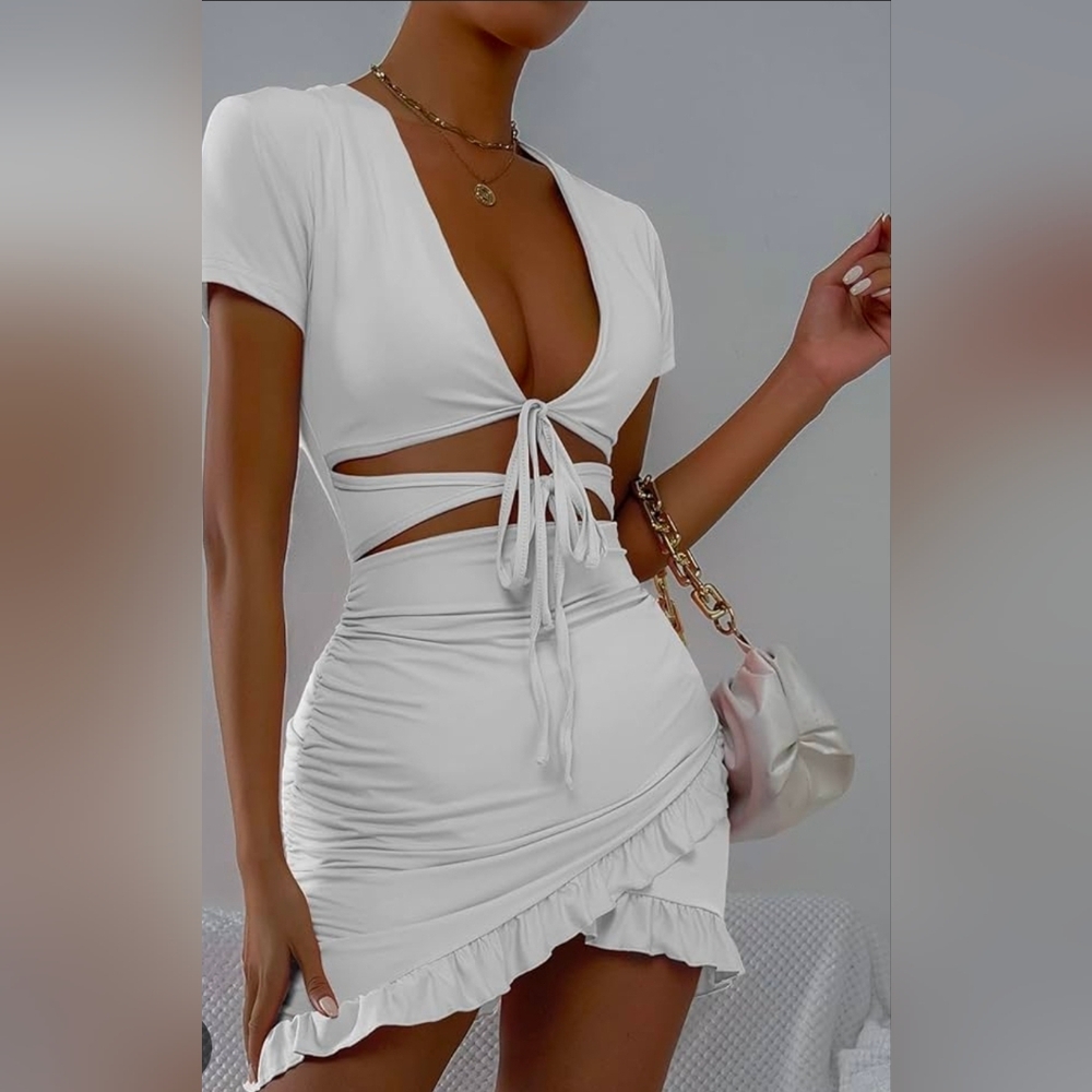 SHEIN White Tie-Front Mini Dress